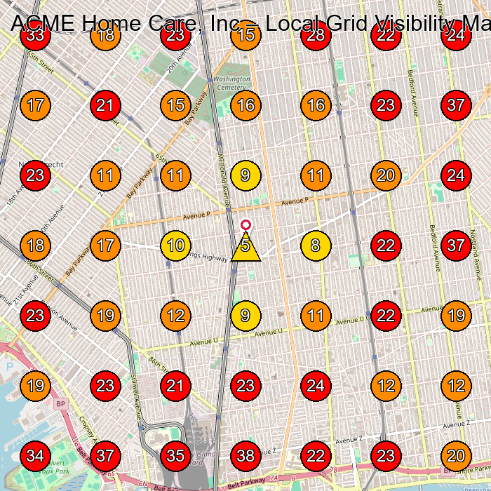 ACME Home Care, Inc GeoGrid visibility map for Home Health Care Service in Brooklyn